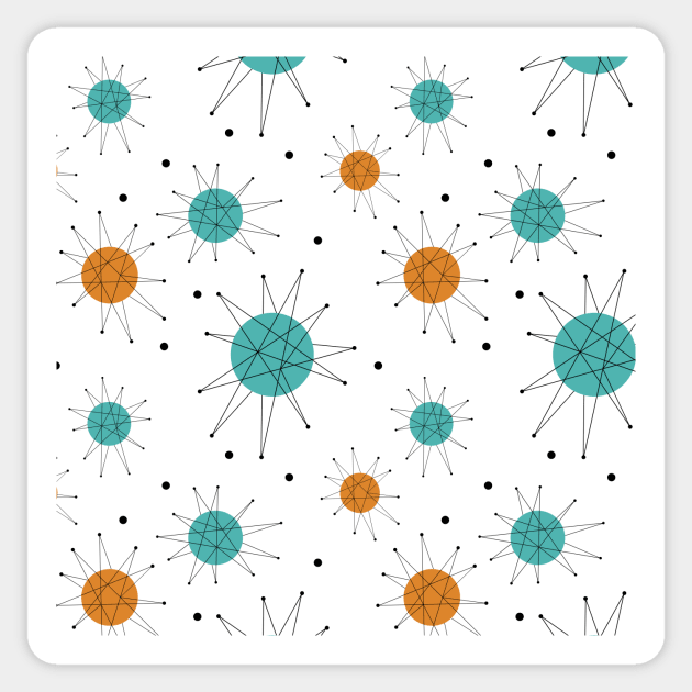 Atomic Age Turquoise Orange Franciscan Starburst Mid Century Pattern Sticker by OrchardBerry